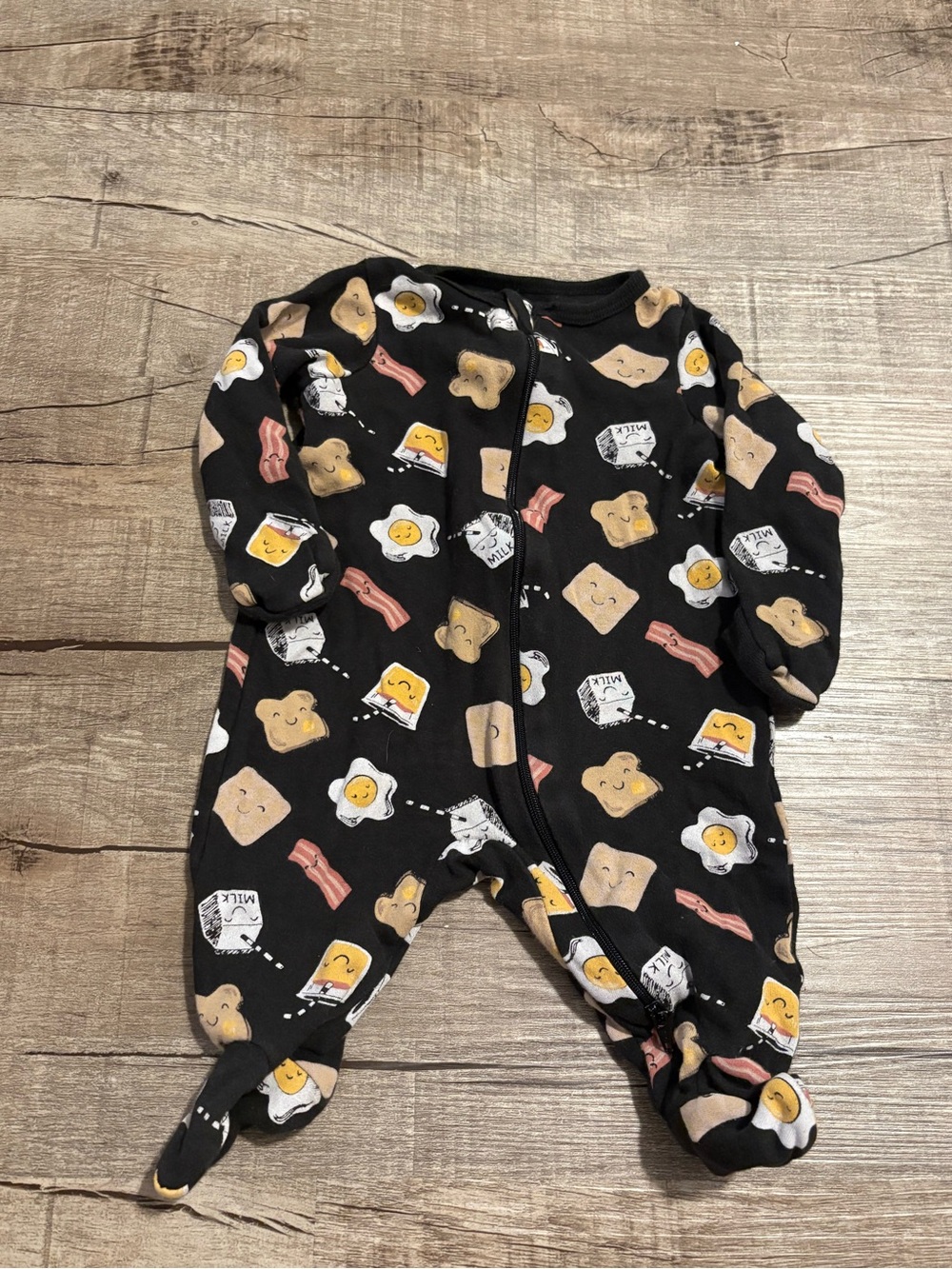 Black Breakfast Print Footed Baby One-Piece